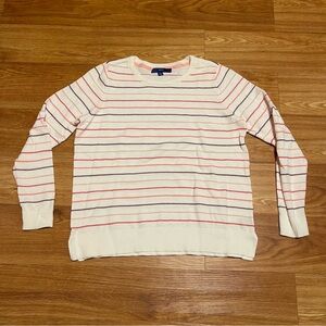 Apartment 9 Ladies Crewneck Pullover Sweater, White with Pink Stripes Size Large